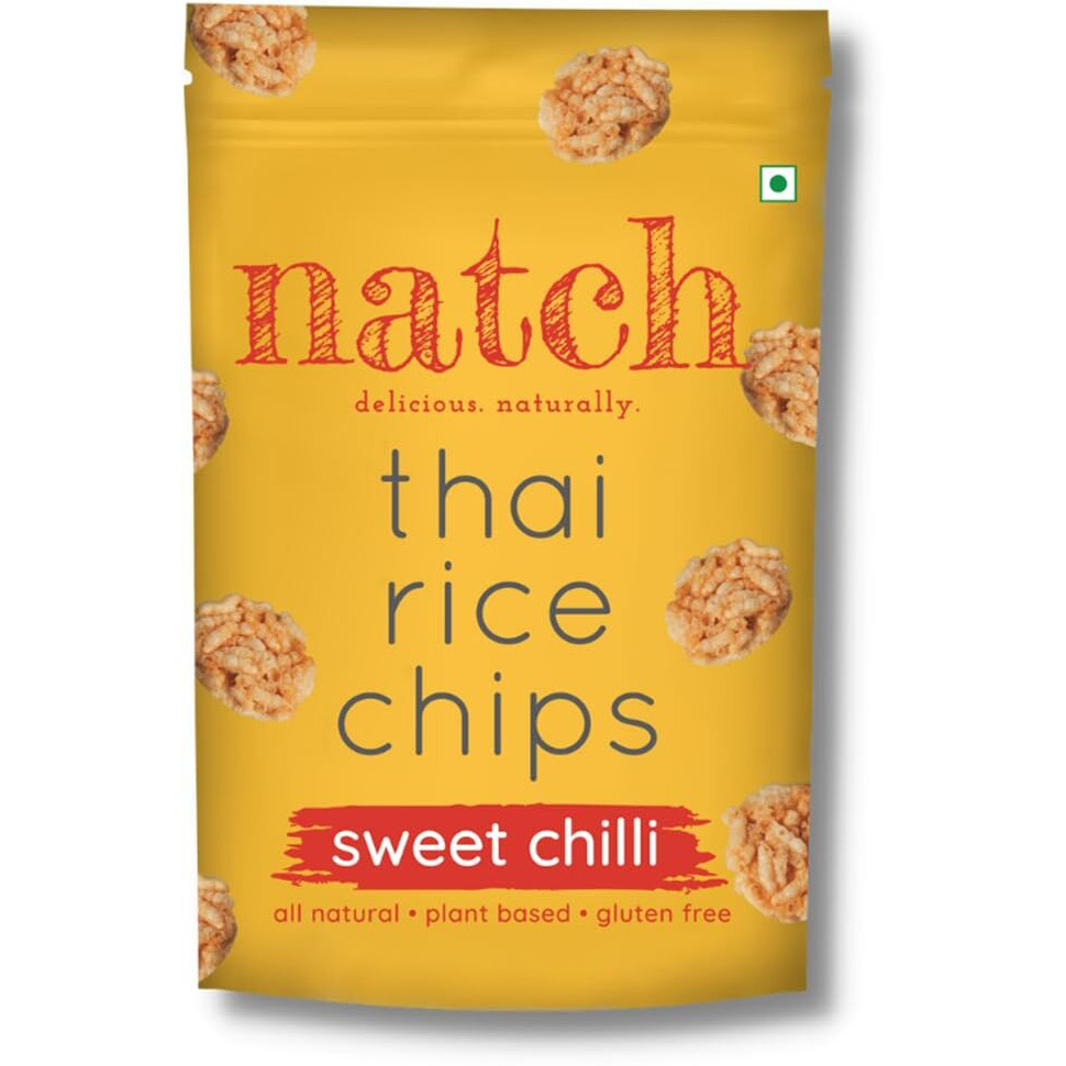 Natch Thai Sticky Rice Chips, 100% All Natural, Vegan, Gluten Free, No Artificial Preservatives, Trans Fat Free, Low Calorie, Sweet Chilli Flavour, 100g each (Pack of 2)