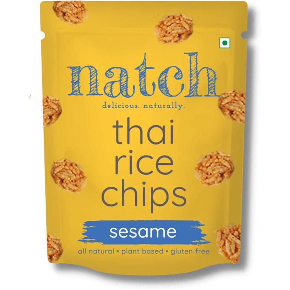 Natch Thai Sticky Rice Chips, Gluten Free, Vegan, Party Family Pack, All Natural Crunchy Crackers (Sesame) 25gm Each (Pack of 4)