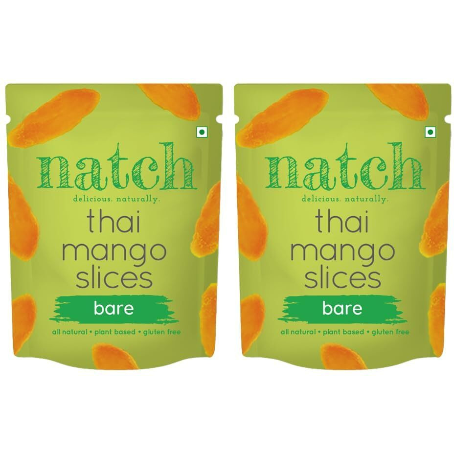 Natch Dried Thai Mango Slices, 100% All Natural, Vegan, Gluten Free, No Artificial Preservatives, Trans Fat Free, Rich in Antioxidants, Bare Flavour, 60gm each (Pack of 2)
