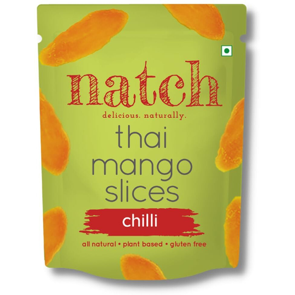 Natch Dried Thai Mango Slices, 100% All Natural, Vegan, Gluten Free, No Artificial Preservatives, Trans Fat Free, Rich in Antioxidants, Bare and Chili Flavour, 60gm each (Pack of 2)