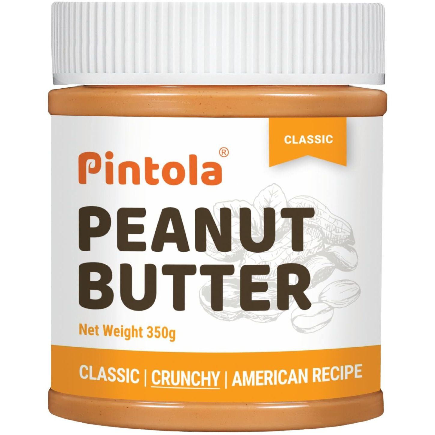 PINTOLA Original Classic Peanut Butter Crunchy 350g - with High Protein 26g & 7.2g Fiber, Premium Roasted Nuts, Gluten Free, Zero Trans Fat, with MUFA Good Fats, Vit E & B3, Dairy Free