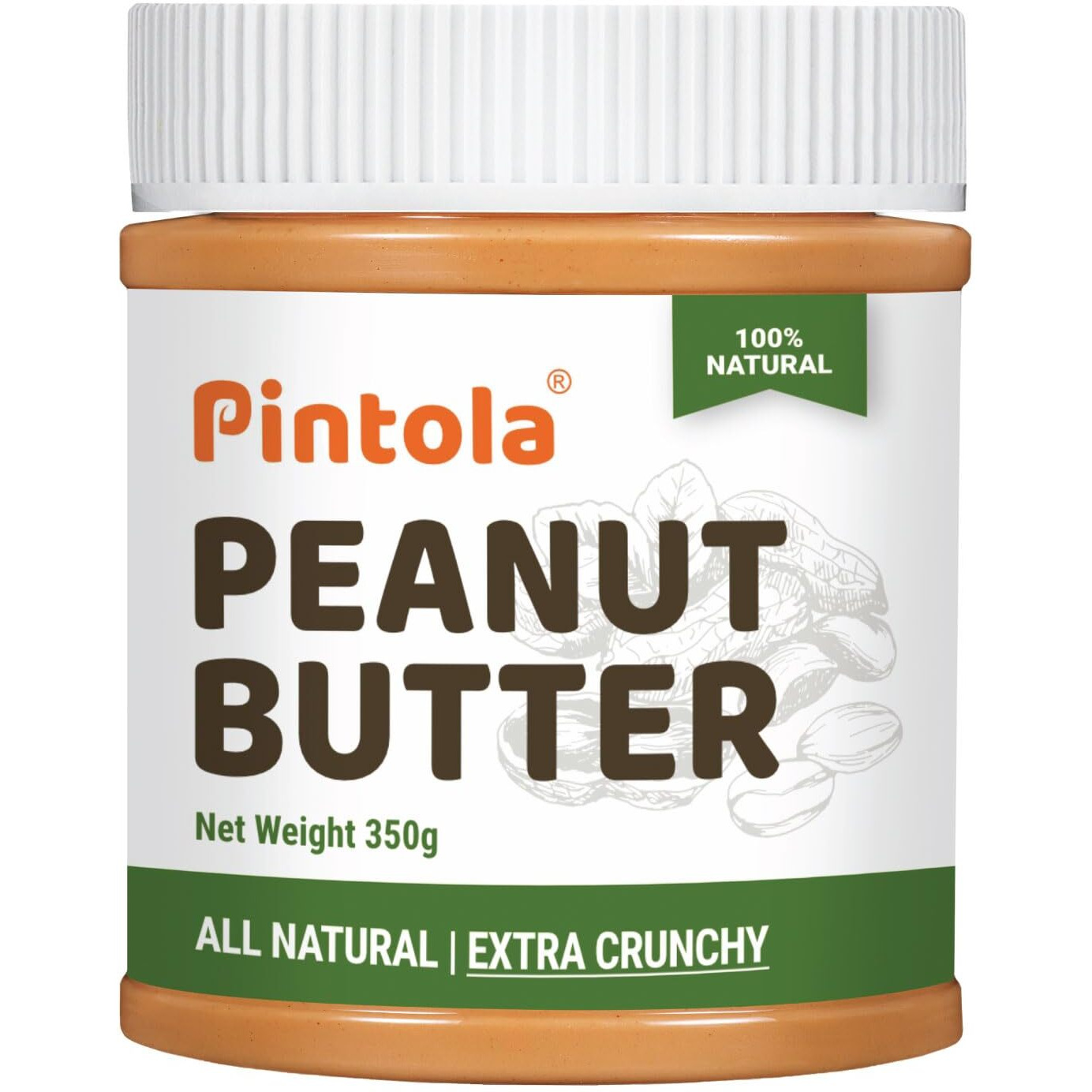 Pintola All Natural Peanut Butter EXTRA CRUNCHY 350g, 30g Vegan Protein, 100% Pure Roasted Peanuts, Non Gmo, High in Protein Spread, Gluten & Cholesterol Free, Nut Butter, Peanut Butter Unsweetened