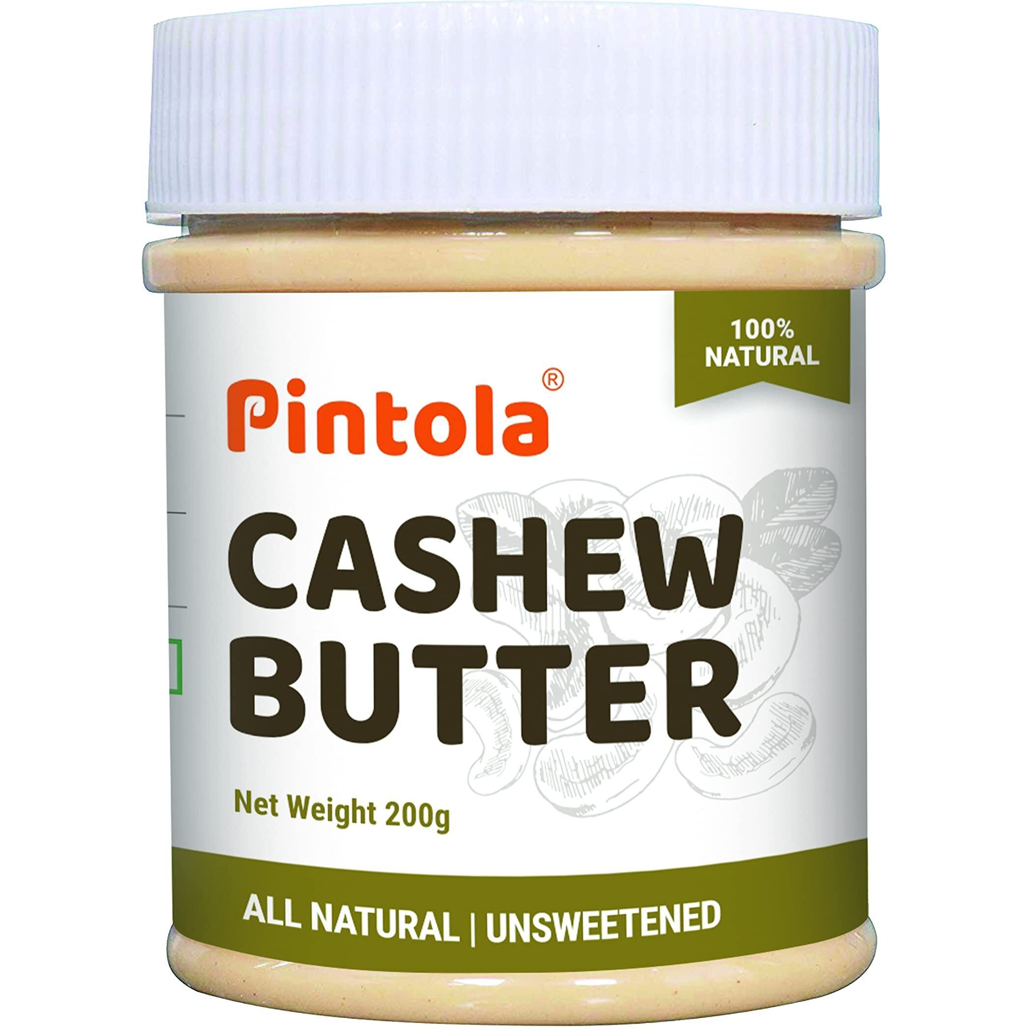 Pintola Cashew Butter 200g - All Natural Vegan Cashew Butter, Gluten Free & Cholesterol Free, Healthy Cashew Butter Unsweetened for Bread Spreads, Made with Fresh Cashews, Source of Fiber & Protein