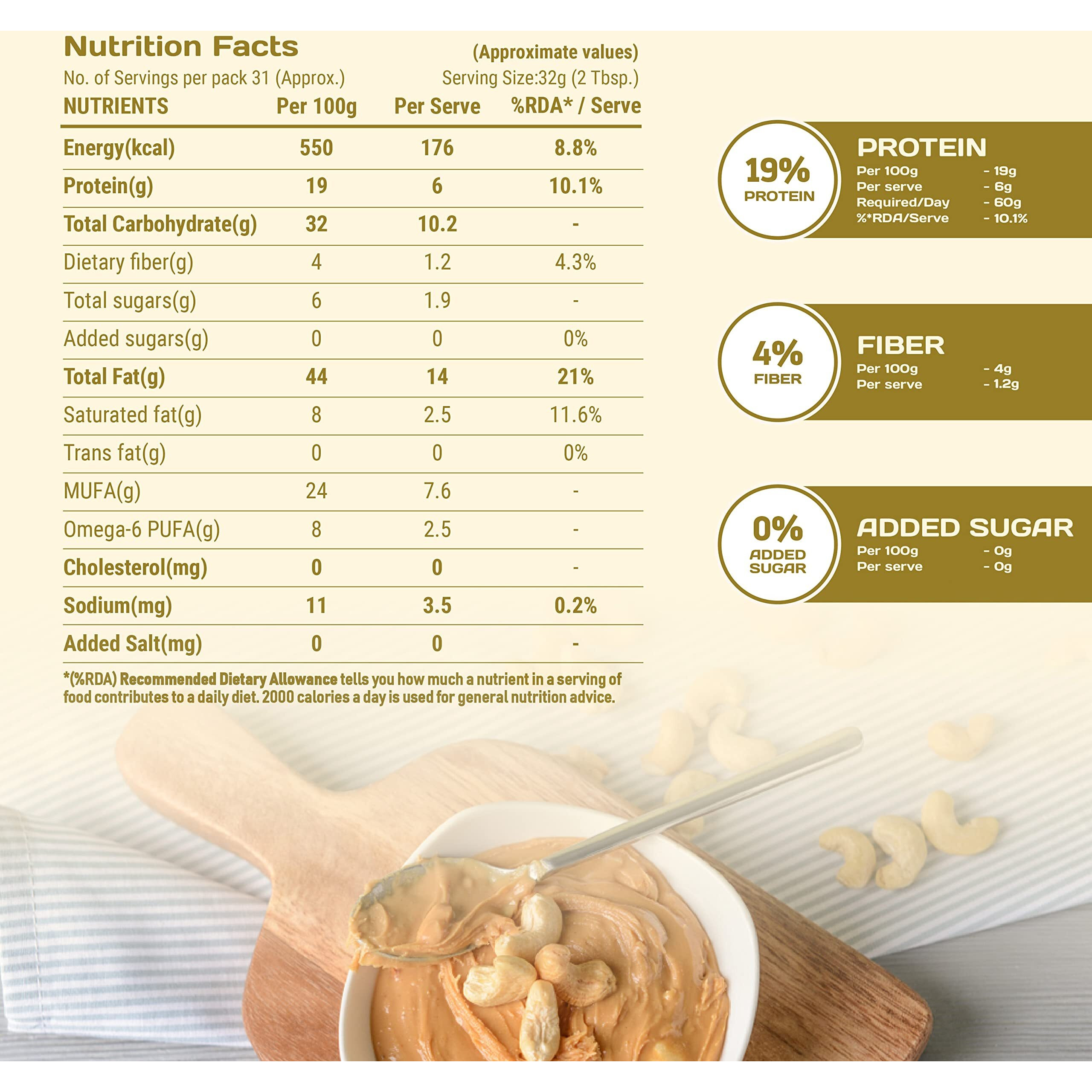 Pintola Cashew Butter 1kg - All Natural Vegan Cashew Butter, Gluten Free & Cholesterol Free, Healthy Cashew Butter Unsweetened for Bread Spreads, Made with Fresh Cashews, Source of Fiber & Protein