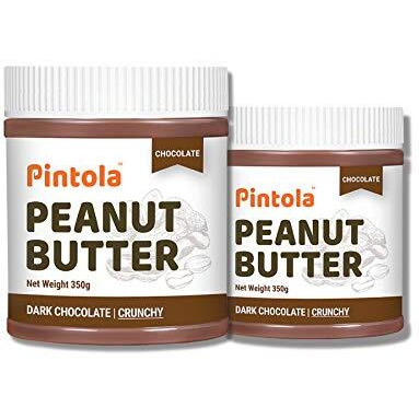 Pintola Peanut Butter Chocolate Flavour Crunchy 350g (Pack of 2) - 18.6g Protein & 5.2g Dietary Fiber, Made with Premium Roasted Nuts & Cocoa, Gluten Free, Zero Cholesterol & Trans Fat, Dark Chocolate
