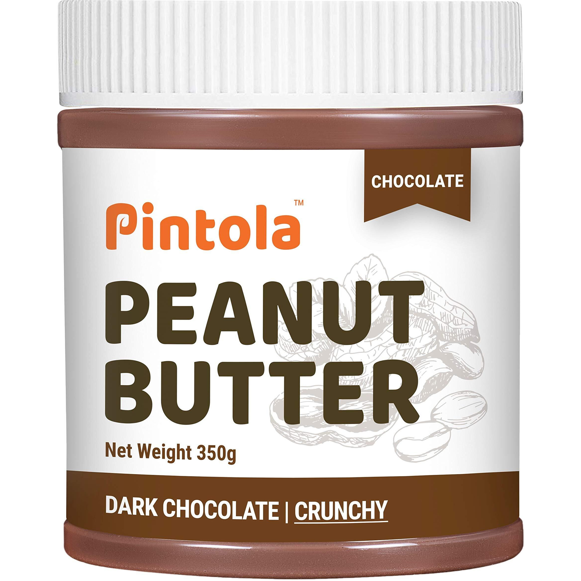 Pintola Peanut Butter Chocolate Flavour Crunchy 350g (Pack of 2) - 18.6g Protein & 5.2g Dietary Fiber, Made with Premium Roasted Nuts & Cocoa, Gluten Free, Zero Cholesterol & Trans Fat, Dark Chocolate