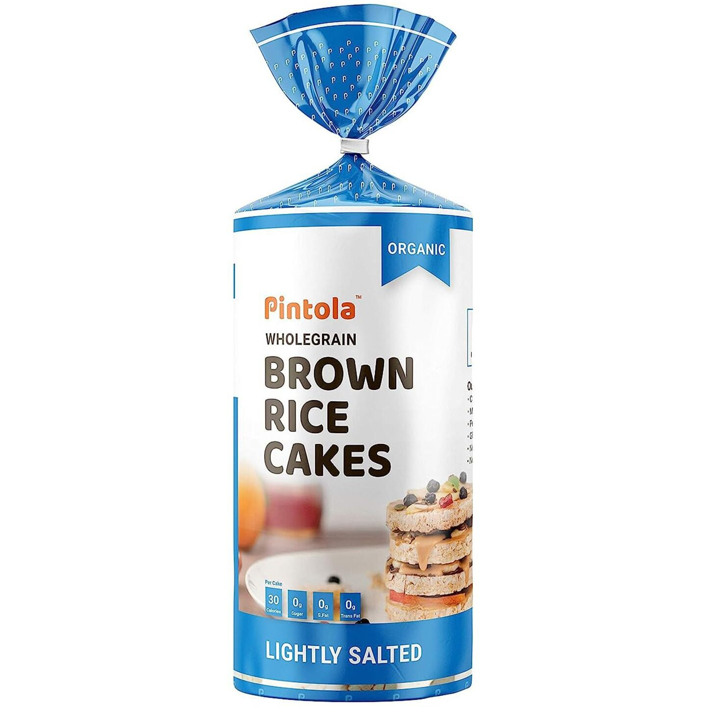 Pintola Organic Wholegrain Brown Rice Cakes - All Natural (Lightly salted, Pack of 4) (130 g x 4) | All Natural | 9 Wholegrain | No Cholesterol |Low Fat|Soy and Yeast Free|Only 30 Calories Per Cake