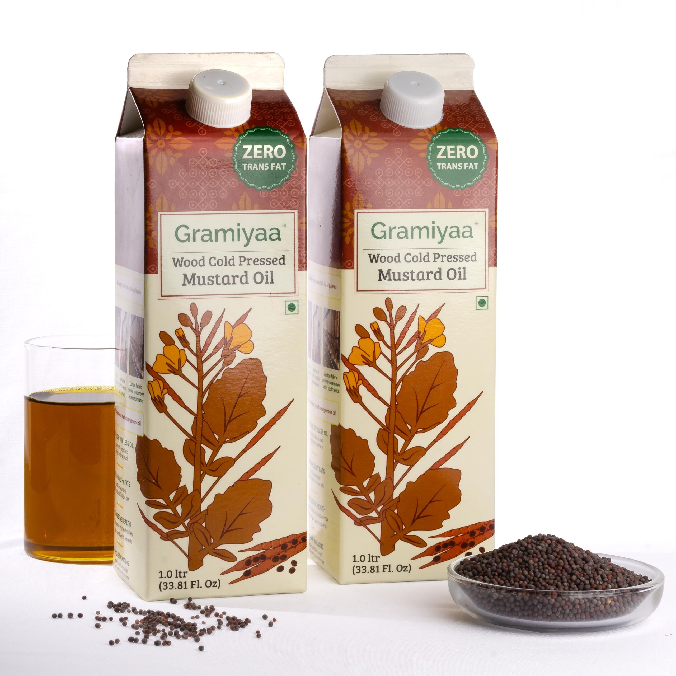 Gramiyaa Wood Cold Pressed Mustard Oil 2 Ltr | 100% Pure Unrefined Marachekku Oil/Kachi Ghani Oil | Chemical & Cholesterol Free Healthy Cooking Oil for Daily Use (Pack of 2)