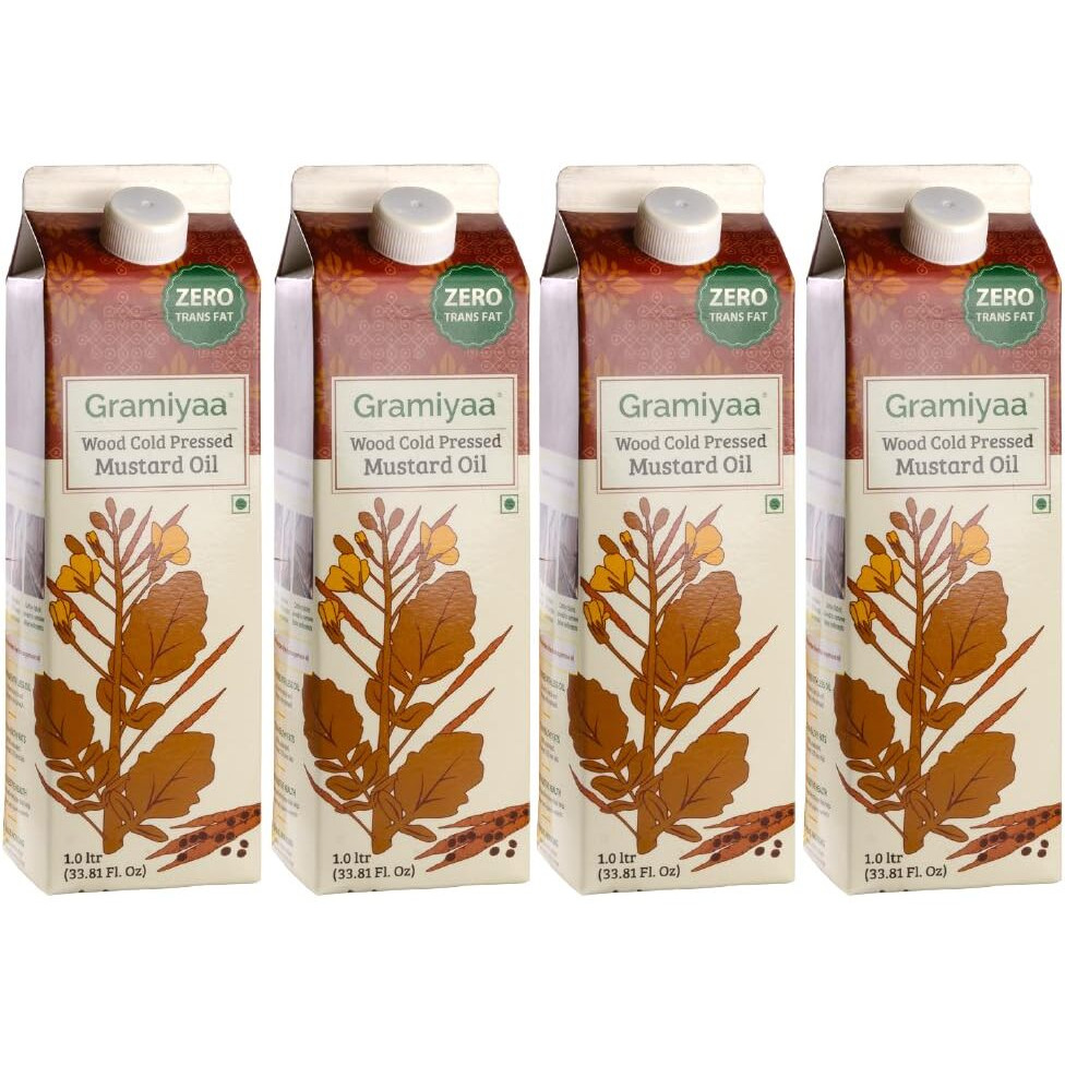 Gramiyaa Wood Cold Pressed Mustard Oil 4 Ltr | 100% Pure Unrefined Marachekku Oil/Kachi Ghani Oil | Chemical & Cholesterol Free Healthy Cooking Oil for Daily Use (Pack of 4)