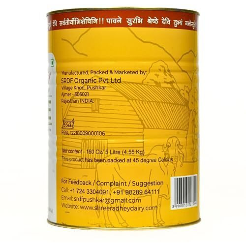 SHREERADHEY A2 Gir Cow Ghee | Traditional Bilona Churned | 5 Litre Tin