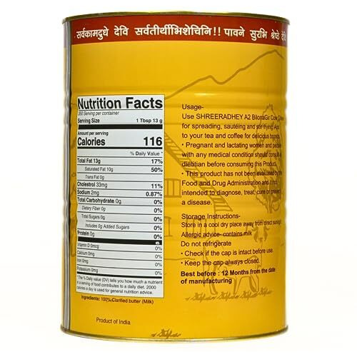 SHREERADHEY A2 Gir Cow Ghee | Traditional Bilona Churned | 5 Litre Tin