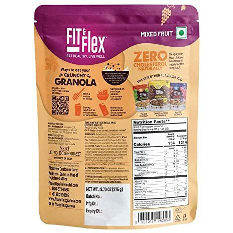 FIT & FLEX Baked Granola Mixed Fruit Oat Rich Cereal With Real Freeze Dried Fruits Ready To Eat Healthy Breakfast Food Cholesterol Free With Immunity Boosters As Seen On Shark Tank India 275 Gm