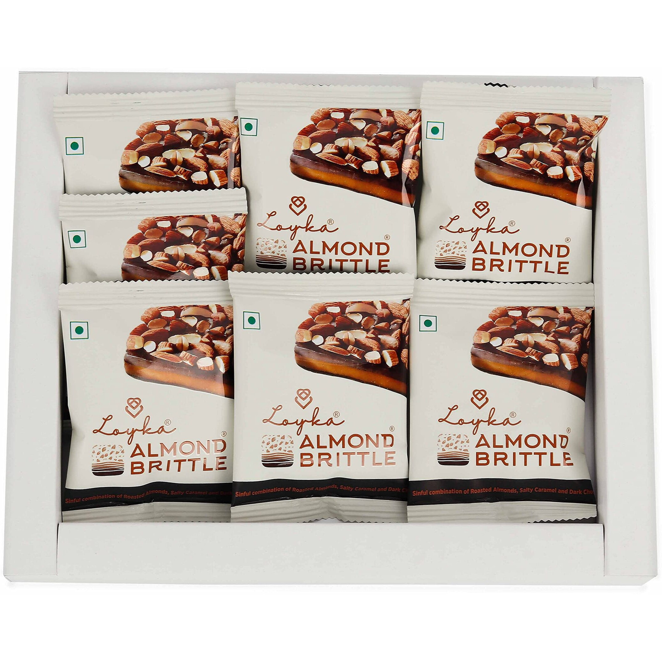 Loyka Almond Brittle Classic Choco Box - 7 pcs | Premium Chocolate Gift Hamper | Choco & Nut Dryfruit Delicacy | Roasted California Almonds (40%), Dark Choco & Salted Caramel | Any-time snack