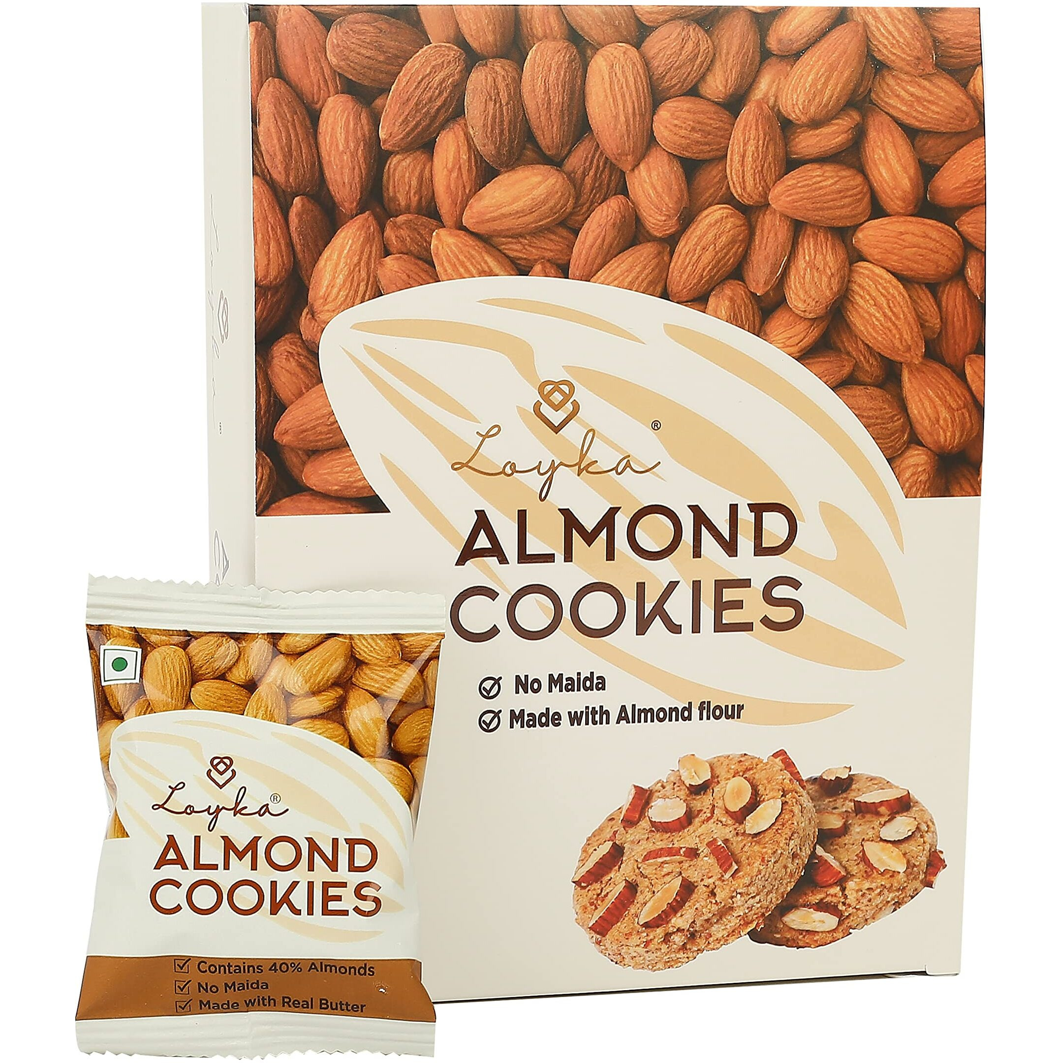Loyka Almond Cookies - 12 pcs |No Maida, Eggless |Tea/Coffee Nutty Gourmet Biscuits |Almond Flour & California Almonds |Healthy guilt-free morning/evening snack |Guilt-free |Diet food |Better-for-you