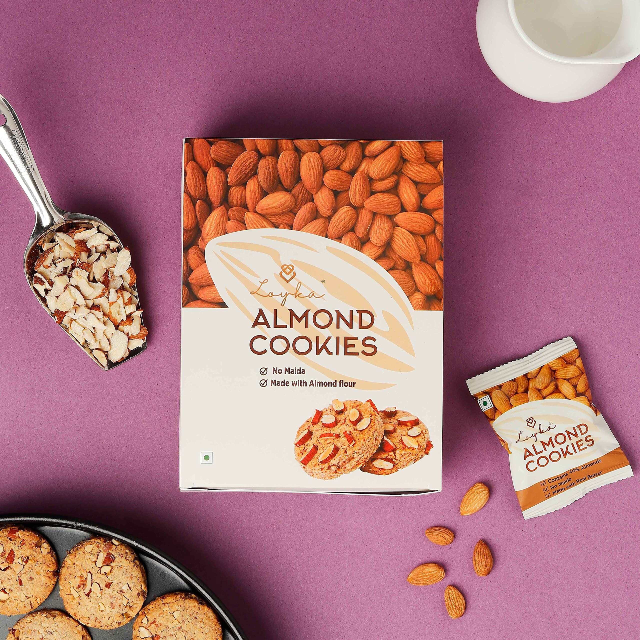 Loyka Almond Cookies - 12 pcs |No Maida, Eggless |Tea/Coffee Nutty Gourmet Biscuits |Almond Flour & California Almonds |Healthy guilt-free morning/evening snack |Guilt-free |Diet food |Better-for-you