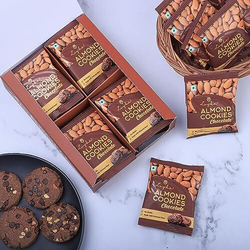 Loyka Chocolate Almond Cookies - 12 pcs |No Maida, Eggless |Tea/Coffee Nutty Gourmet Biscuits |Almond Flour, California Almonds, Choco-chips |Healthy guilt-free morning/evening snack |Better-for-you
