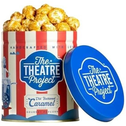 The Theatre Project Caramel Popcorn Tin - Gourmet Treat for Snack Lovers - Perfect for Any Occasion- Made with Love and Care (88g)