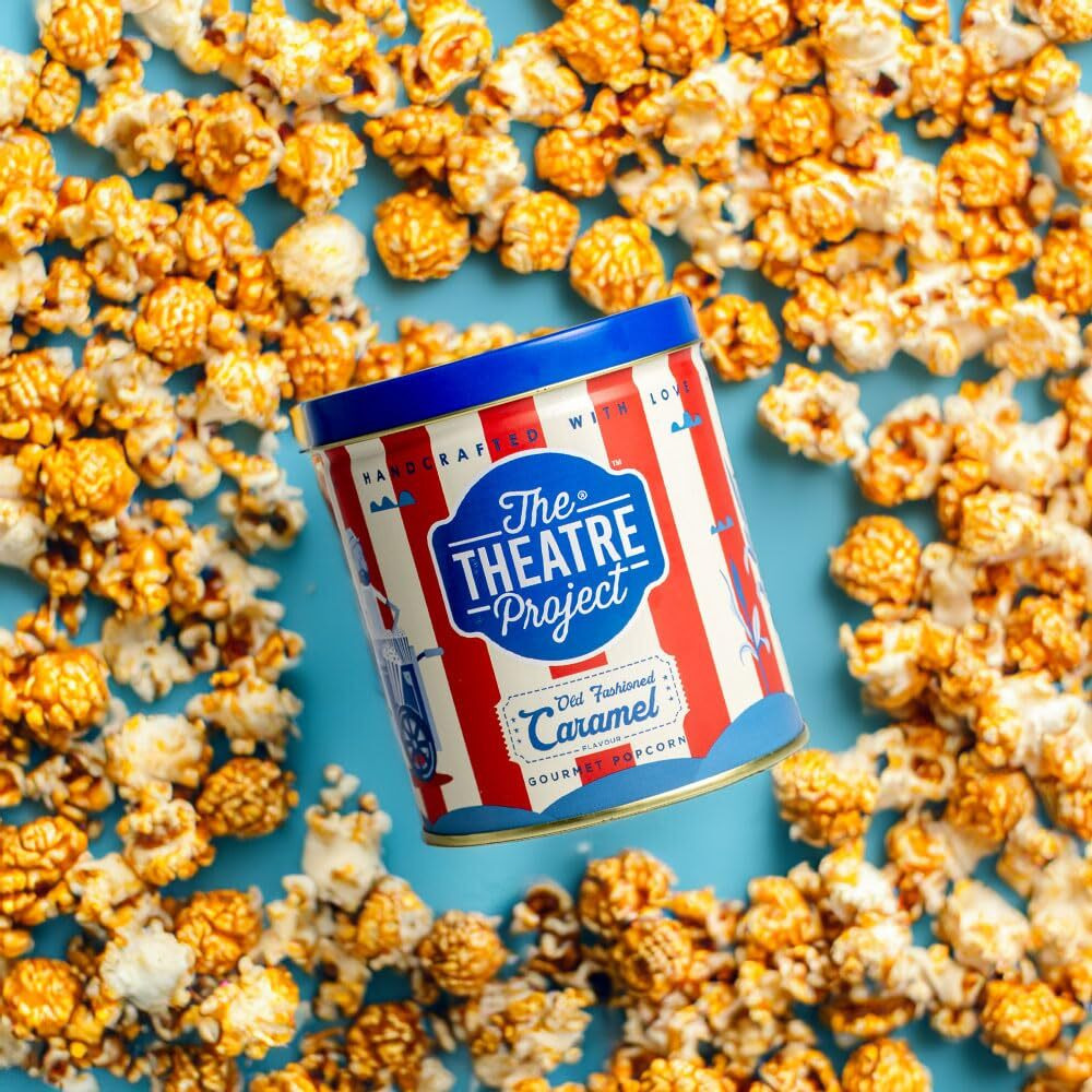 The Theatre Project Caramel Popcorn Tin - Gourmet Treat for Snack Lovers - Perfect for Any Occasion- Made with Love and Care (88g)