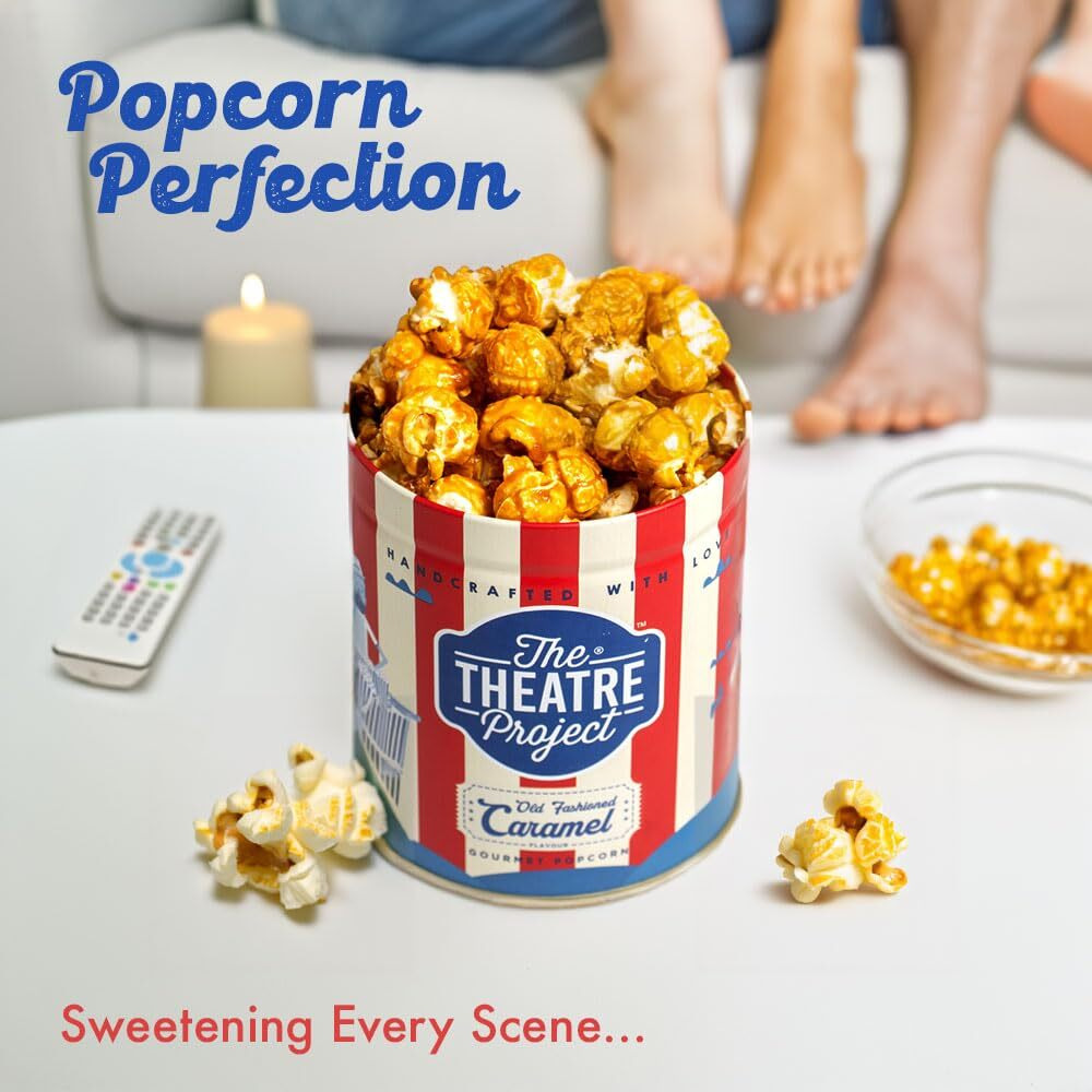 The Theatre Project Caramel Popcorn Tin - Gourmet Treat for Snack Lovers - Perfect for Any Occasion- Made with Love and Care (88g)