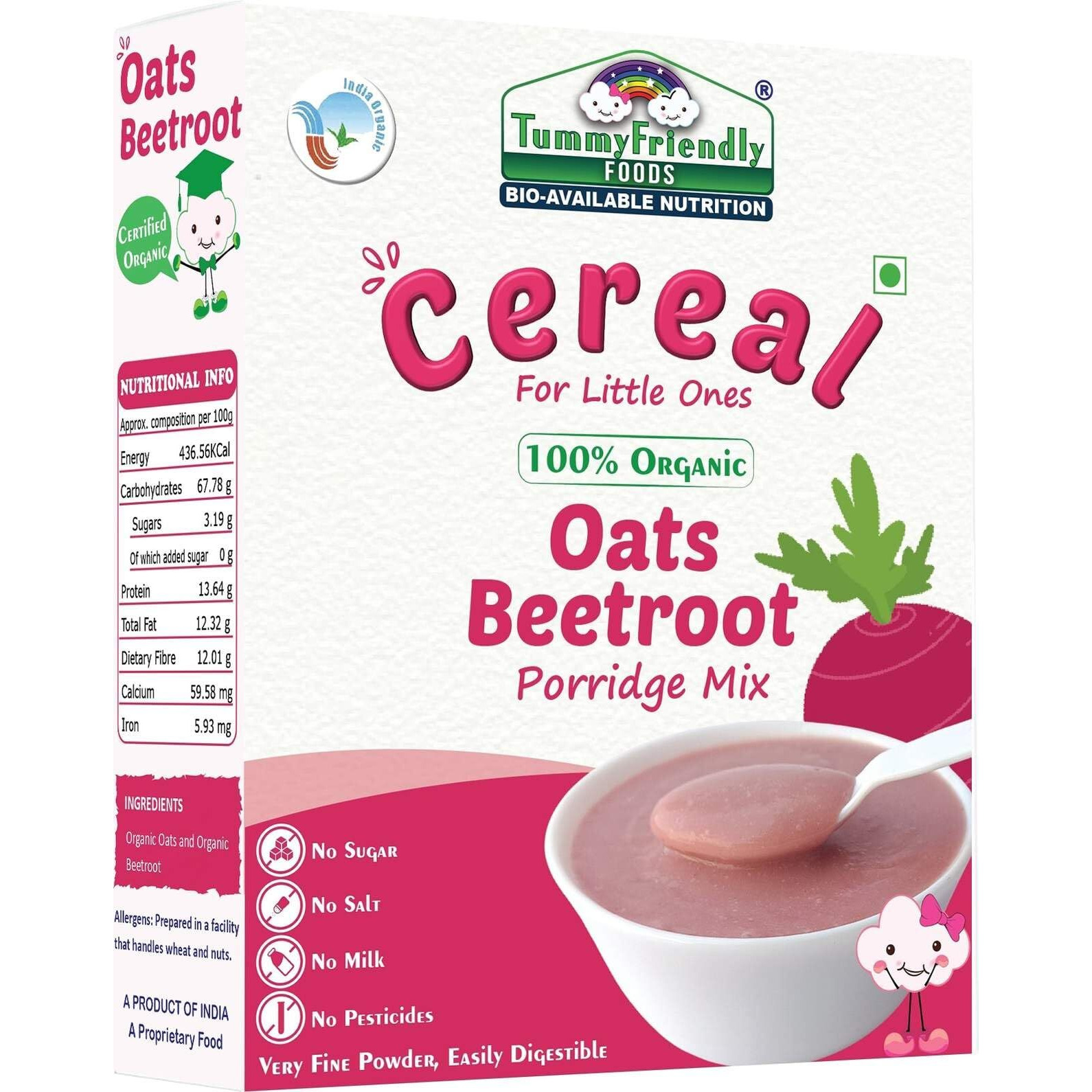 TummyFriendly Foods Certified 100% Organic Oats, Beetroot Porridge Mix | 100% Organic Oats for Baby 6 month | Rich in Protein, Healthy Fat, Iron and Dietary Fibre | No Sugar, No Salt, No Milk, No Chemicals, No Pesticides & No GMO | Made of Organic Oats and Baby Beetroot | Maximum Possible Nutrition From Real Food | Shelf Life 9 Months | 200g