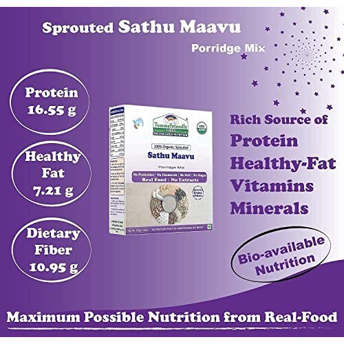 TummyFriendly Foods Certified Organic Sprouted Sathu Maavu Mix | Made of Sprouted Ragi, Whole Grains, Pulses & Nuts | Organic Baby Food For 8+ Months Baby | Rich in Protein & healthy-Fat MultiGrain Cereal Health Mix | Sattu Real Food for babies kids adults | Available in baby trial packs too | Shelf-life 9 month | 200g, ONE PACK