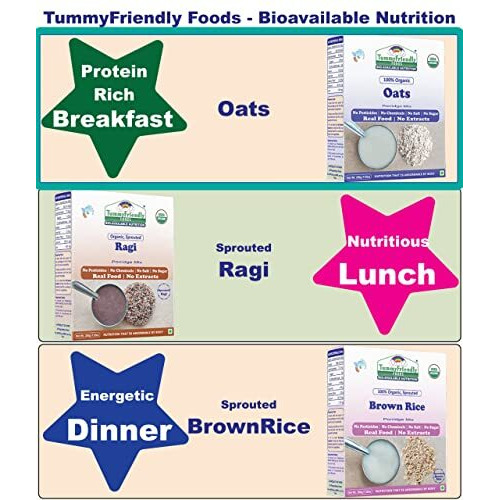 TummyFriendly Foods Certified Organic Oats Porridge Mix | India-Organic Certified Organic Oats for Baby 6 Months | No Sugar, No Salt, No Milk, No Chemicals, No Pesticides & No GMO | Rich in Protein, Beta Glucon, Healthy Fat and Dietary Fiber | Maximum Possible Nutrition From Real Food | Available in Trial Baby Packs too | Shelf-life 9 Months | 200g
