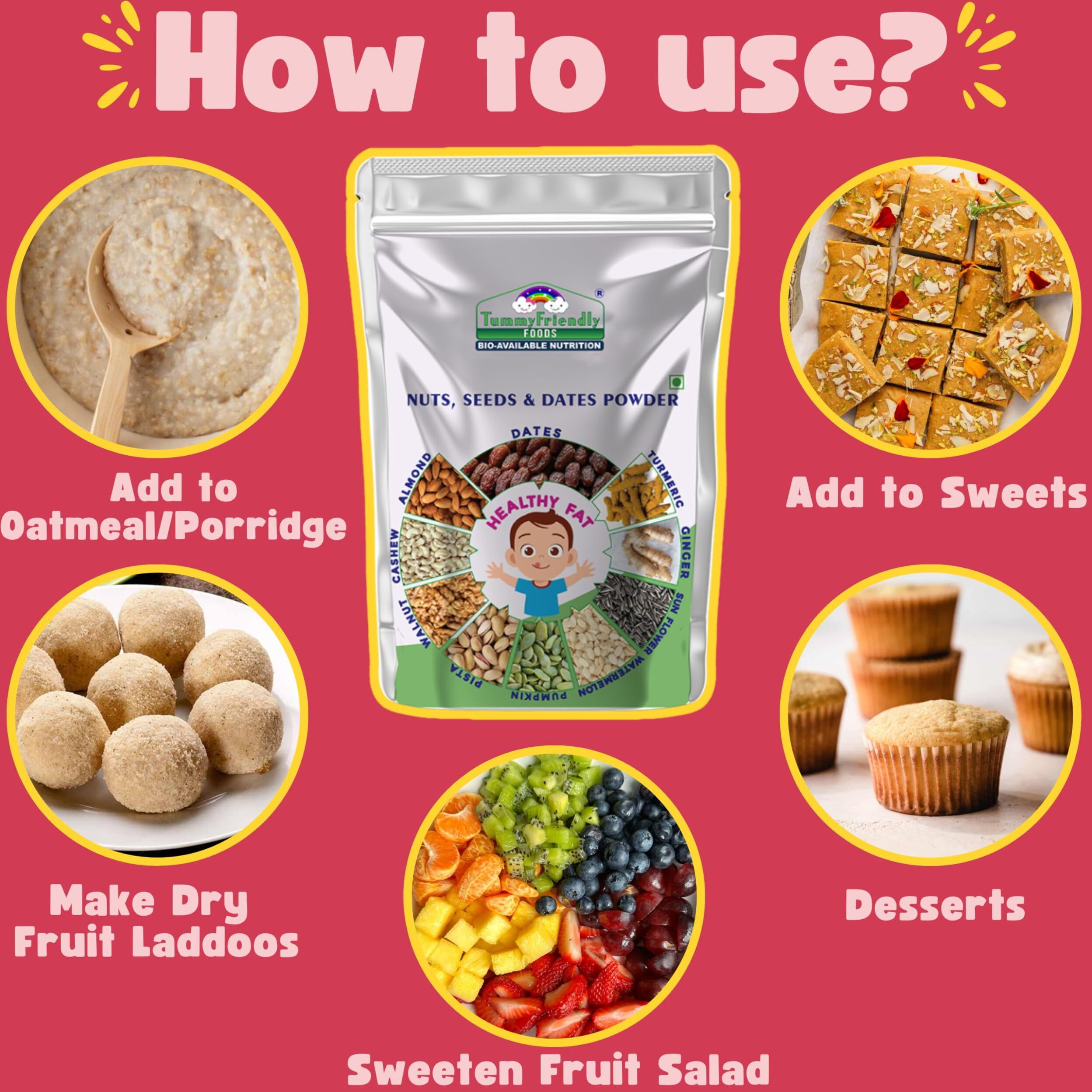 TummyFriendly Foods Premium Nuts, Seeds and Dates Powder | Dry Fruit Powder For Baby Kids | Organic Dry Nuts Powder For Babies Kids and Adults | No Hidden Sugar | No Preservatives | 200g (200)