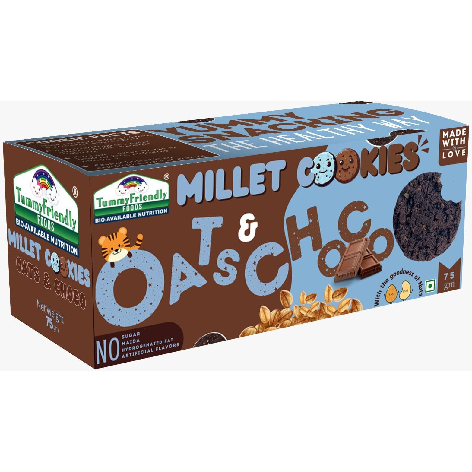 TummyFriendly Foods Coconut Millet Cookies for Kids Adults. Millet Biscuits, Ragi and Jaggery. Healthy Snacks for kids Babies 1 Year Old. Gift the Best Healthy Cookies - 75 grams (OatsChoco75)