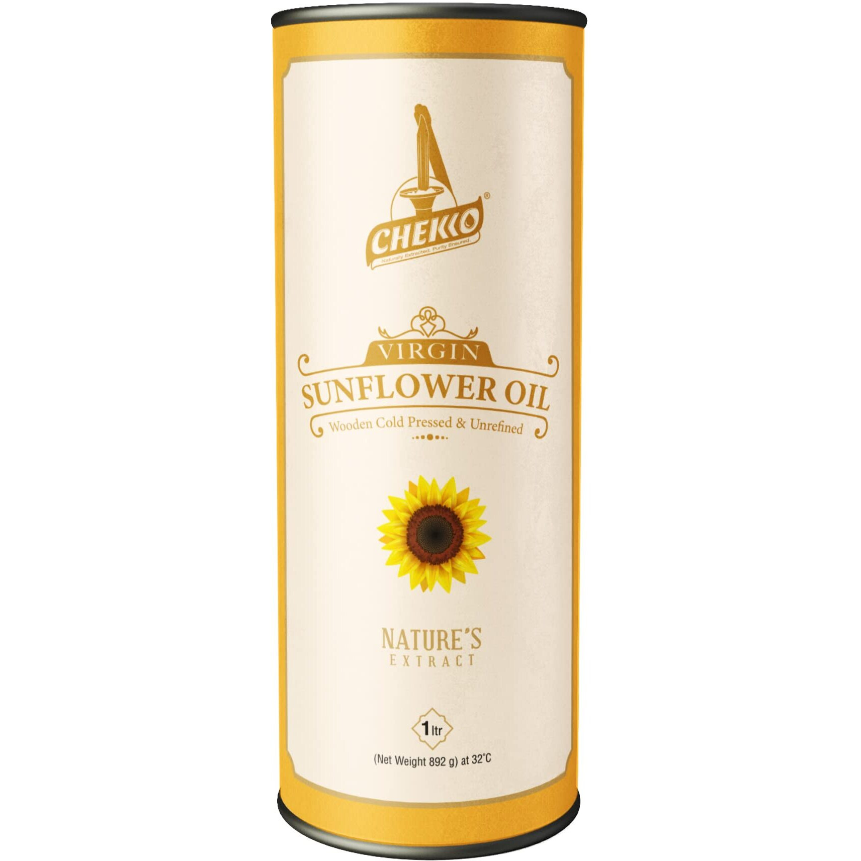 Chekko Cold Pressed Sunflower Oil (Virgin, Kachi Ghani, Chekku) | 100% Natural, Pure & Wood Pressed (1L) for Cooking