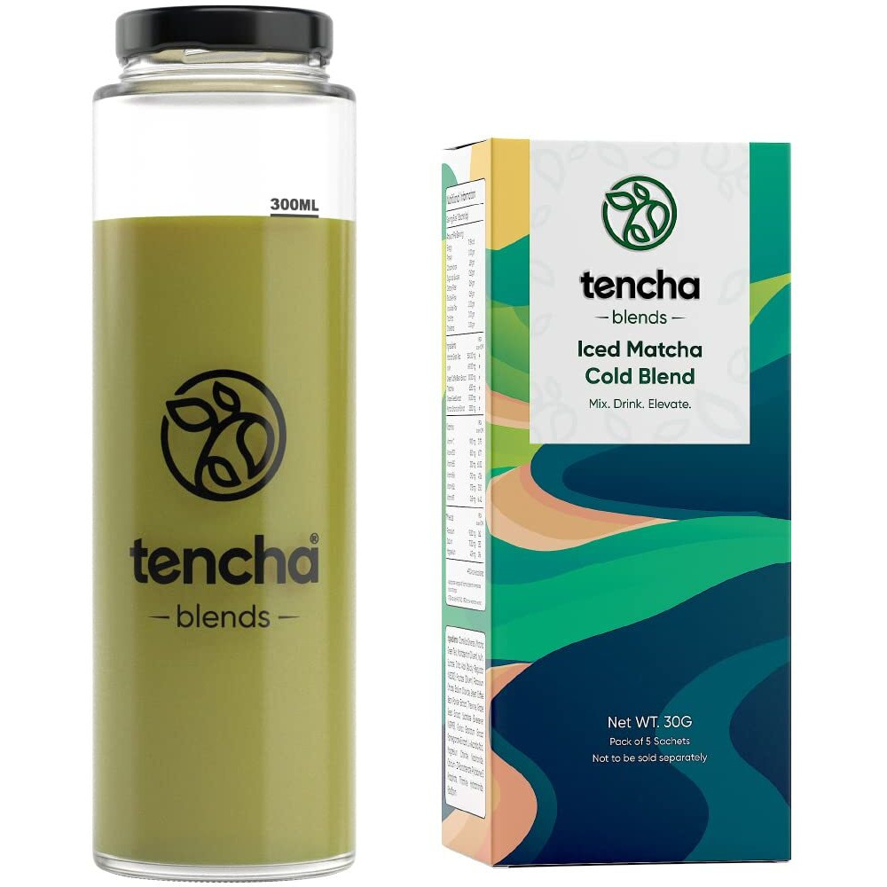 Tencha Iced Matcha Energy Drink | Pack of 5 Sachets + Tumbler 300 ML | Energy Drink Powder for Focus, No Preservatives | Stay Active 6 Hours Straight | Japanese Matcha Green Tea | Natural Caffeine