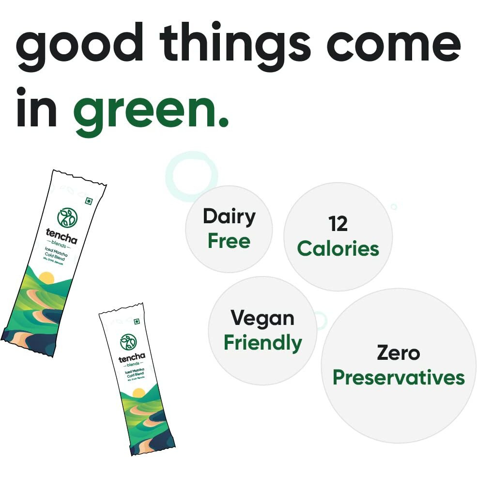 Tencha Iced Matcha Energy Drink | Pack of 5 Sachets + Tumbler 300 ML | Energy Drink Powder for Focus, No Preservatives | Stay Active 6 Hours Straight | Japanese Matcha Green Tea | Natural Caffeine