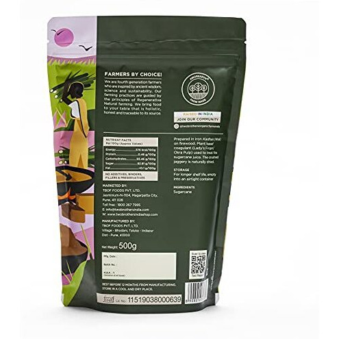 Two Brothers Organic Farms - Sugarcane Jaggery Powder (500g) | Crushed Granular | Nutrient Rich Organic Gud Powder | Hand Crushed Jaggery Powder from Jaggery Block