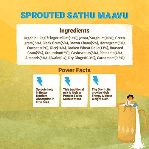 Tots & Moms Multigrain Millets Porridge Mix - Sprouted Sathu Maavu 200g | Wholesome Porridge with Sprouted Millets, Pulses, Dry Fruits & Nuts | Porridge Mix for Kids