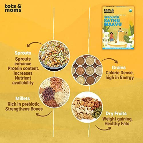 Tots & Moms Multigrain Millets Porridge Mix - Sprouted Sathu Maavu 200g | Wholesome Porridge with Sprouted Millets, Pulses, Dry Fruits & Nuts | Porridge Mix for Kids