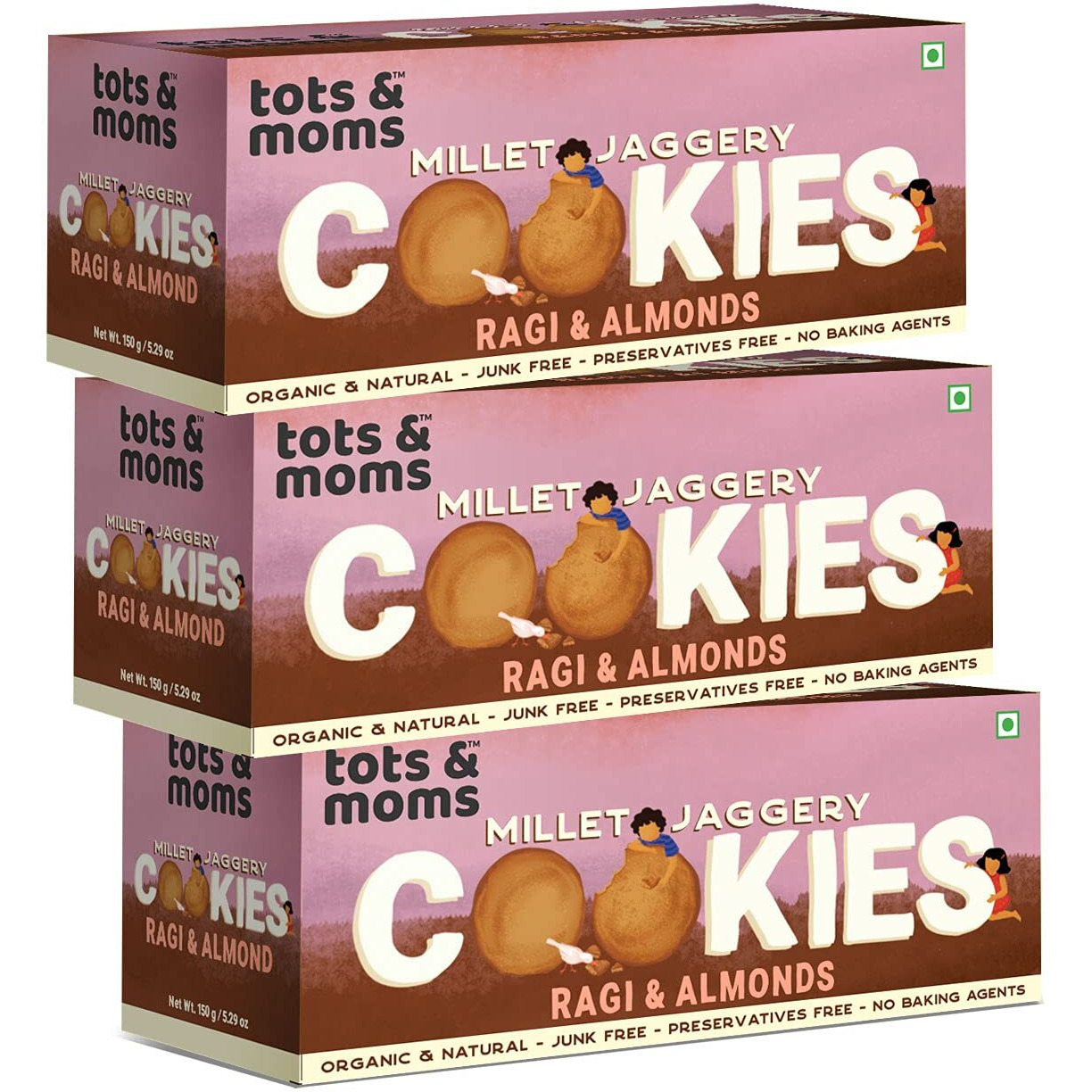 Tots & Moms Healthy & Nutritional Millet & Jaggery Cookies | Ragi & Almonds | Pack of 3