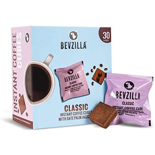 Bevzilla 30 Instant Coffee Cubes Pack with Organic Date Palm Jaggery, 5 Flavours, 100% Arabica Coffee, Vegan, Zero Refined Sugar, Real Ingredients, No Preservatives, Best Coffee (Classic)