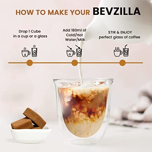 Bevzilla 30 Instant Coffee Cubes Pack with Organic Date Palm Jaggery, 5 Flavours, 100% Arabica Coffee, Vegan, Zero Refined Sugar, Real Ingredients, No Preservatives, Best Coffee (Classic)