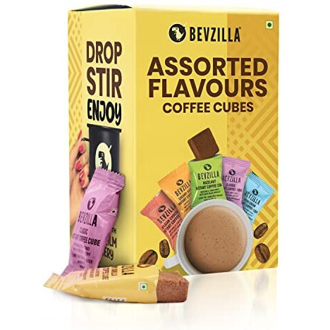 Bevzilla 10 Instant Coffee Cubes Pack with Organic Date Palm Jaggery, 5 Flavours, 100% Arabica Coffee, Vegan, Zero Refined Sugar, Real Ingredients, No Preservatives, Best Coffee (Assorted)