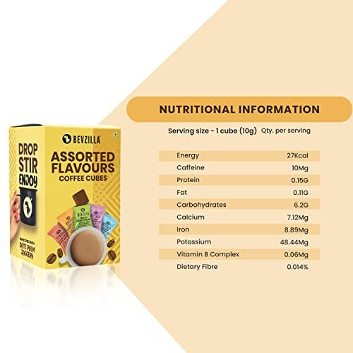 Bevzilla 10 Instant Coffee Cubes Pack with Organic Date Palm Jaggery, 5 Flavours, 100% Arabica Coffee, Vegan, Zero Refined Sugar, Real Ingredients, No Preservatives, Best Coffee (Assorted)