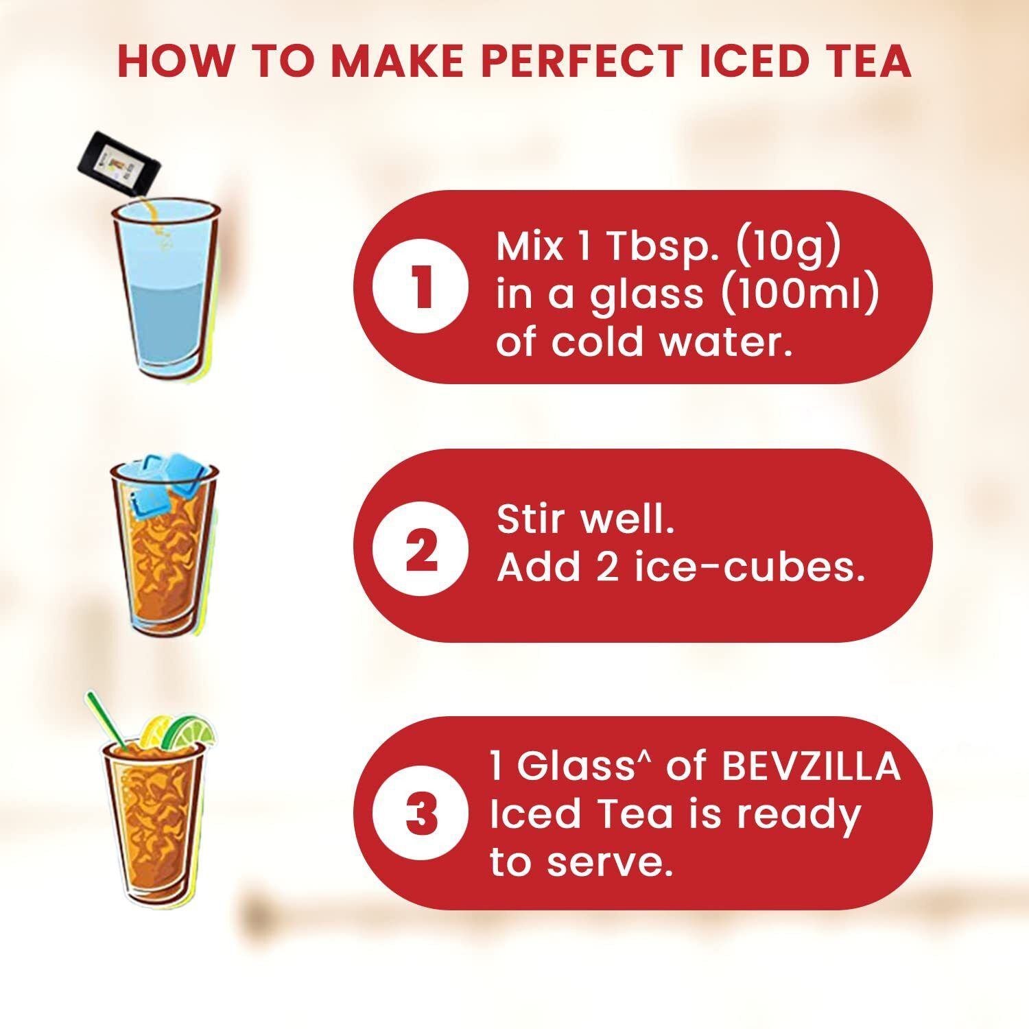 Bevzilla Iced Tea Powder Assorted 5 Flavours Pack, Ice Brew, Cold Brew, Strong and Highly Flavourful, No Artificial Ingredients, 30 Calorie Instant Ice Tea Powder, 30 GM each sachet x 5