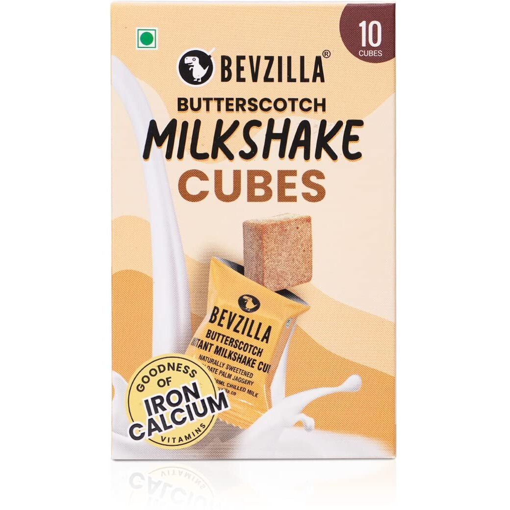 Bevzilla Butterscotch Instant Milkshake 10 Cubes Pack with Organic Date Palm Jaggery, Zero Refined Sugar, No Preservatives, Drop Stir & Enjoy, Perfect For Kids & Adults, Plant-Based Vitamins