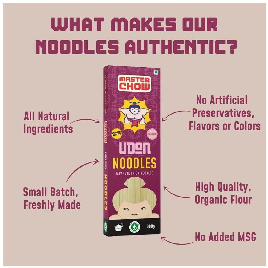 MasterChow Healthy Wheat Udon Noodles | No Preservatives | 100% Whole Wheat | Get Restaurant Style Taste in Just 10 Minutes | No Maida, Not Fried | Serves 4-5 Meals | 300gms