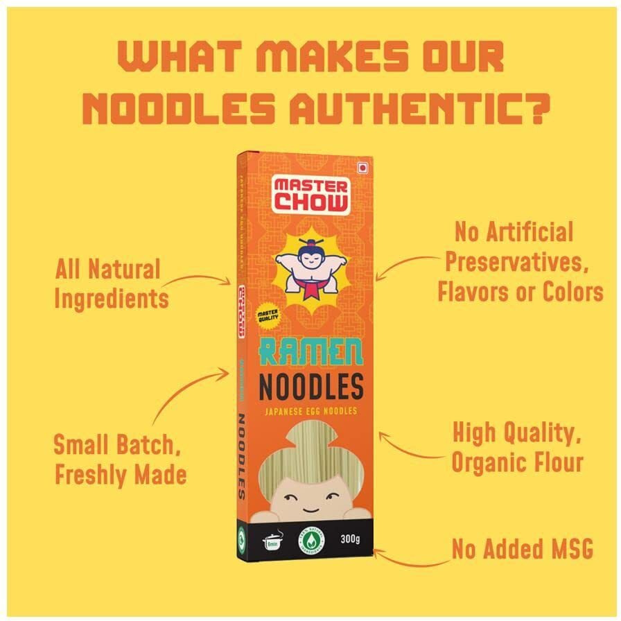 MasterChow Japanese Ramen Noodles | Egg Noodles | No Preservatives | Get Restaurant Style Taste in Just 10 Minutes | No Maida, Not Fried | Serves 4-5 Meals | 300gms