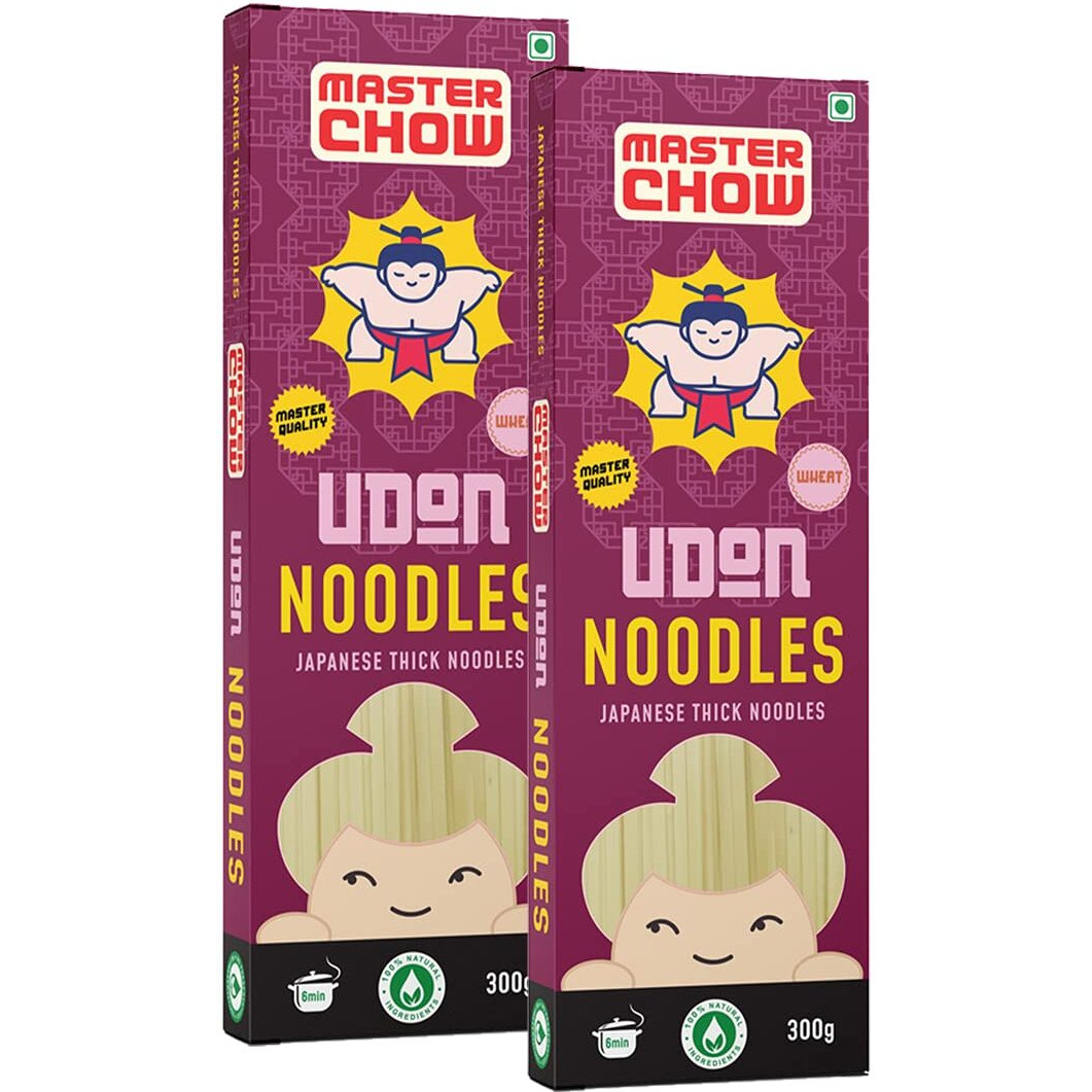 MasterChow Healthy Wheat Udon Noodles - Pack of 2 | 100% Whole Wheat | No Maida, Not Fried | Serves 4-5 Meals | 600gms