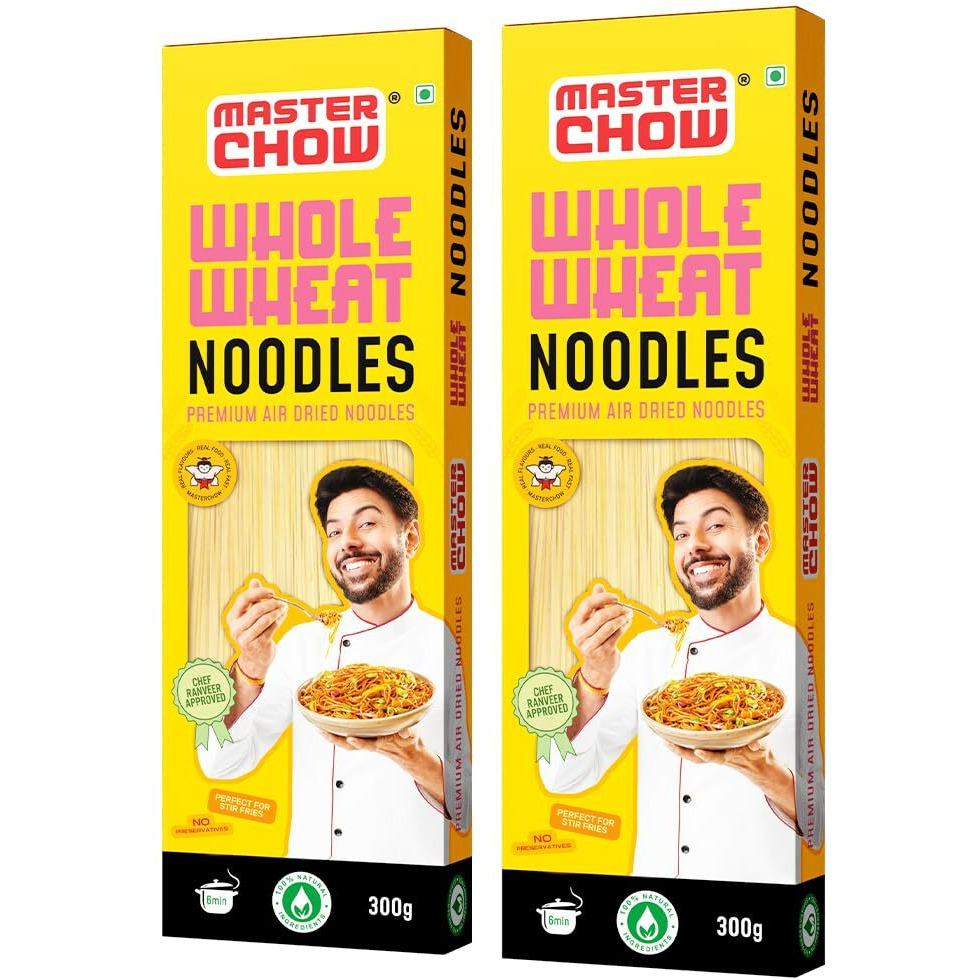 MasterChow Healthy Whole Wheat Noodles- Pack of 2 | 100% Atta | No Maida, Not Fried | Serves 10 Meals - 600gms