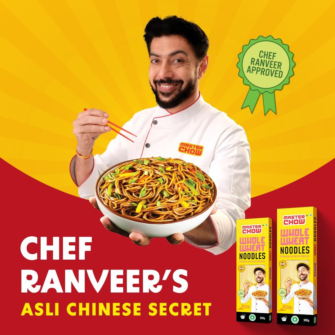 MasterChow Healthy Whole Wheat Noodles- Pack of 2 | 100% Atta | No Maida, Not Fried | Serves 10 Meals - 600gms