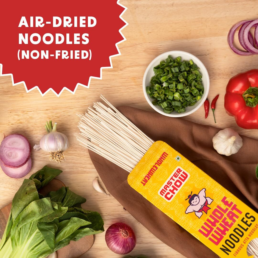 MasterChow Healthy Whole Wheat Noodles- Pack of 2 | 100% Atta | No Maida, Not Fried | Serves 10 Meals - 600gms