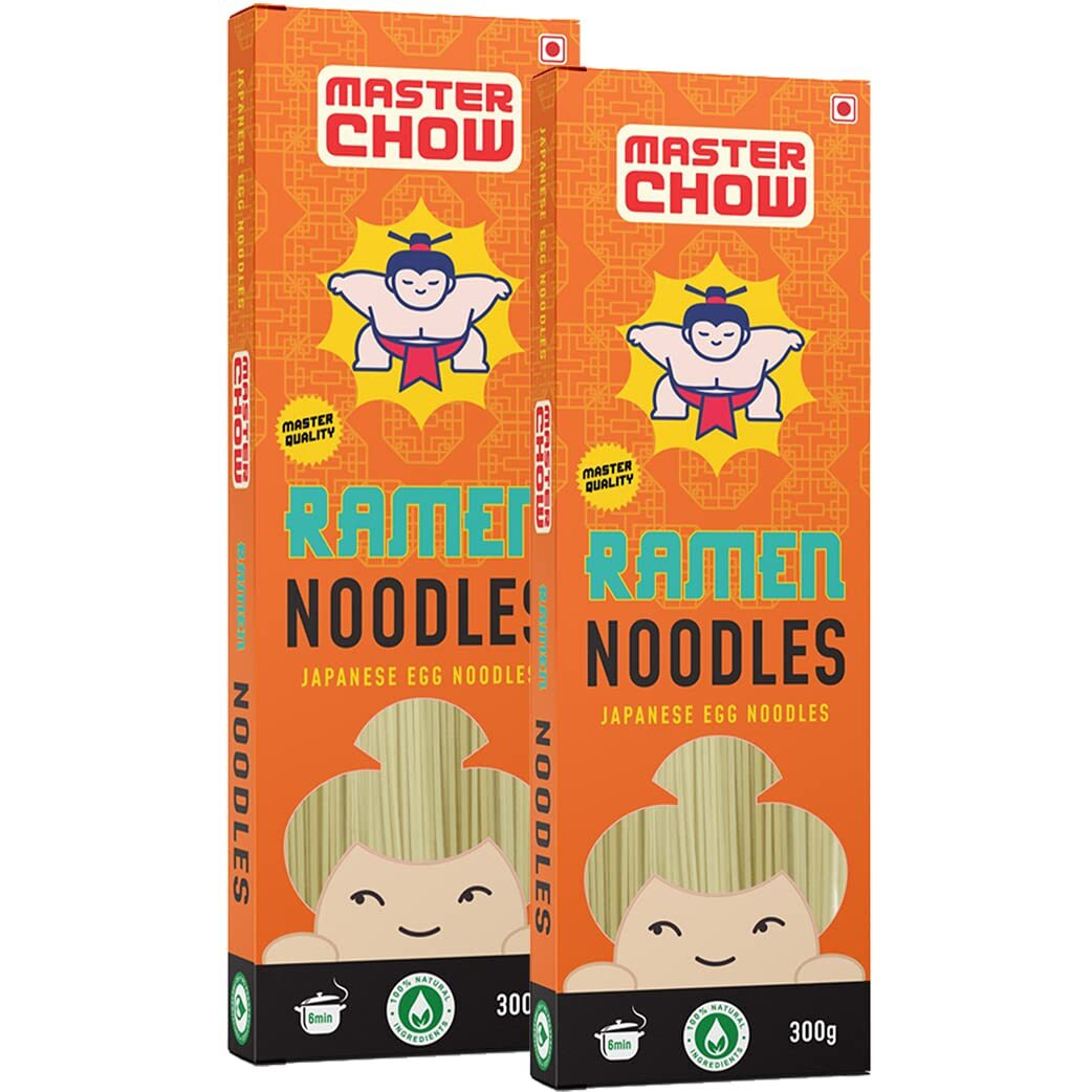 MasterChow Japanese Ramen Noodles - Pack of 2| Egg Noodles | No Preservatives | Get Restaurant Style Taste in Just 10 Minutes | No Maida, Not Fried |Serves 4-5 Meals | 300gms Each