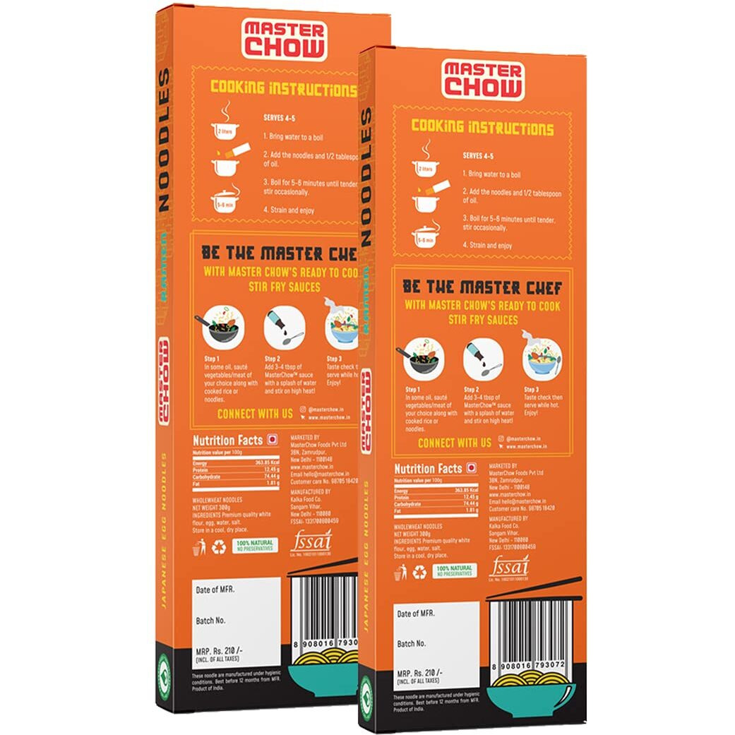 MasterChow Japanese Ramen Noodles - Pack of 2| Egg Noodles | No Preservatives | Get Restaurant Style Taste in Just 10 Minutes | No Maida, Not Fried |Serves 4-5 Meals | 300gms Each