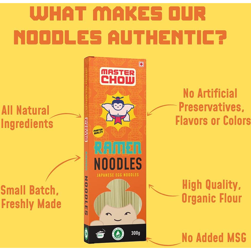 MasterChow Japanese Ramen Noodles - Pack of 2| Egg Noodles | No Preservatives | Get Restaurant Style Taste in Just 10 Minutes | No Maida, Not Fried |Serves 4-5 Meals | 300gms Each